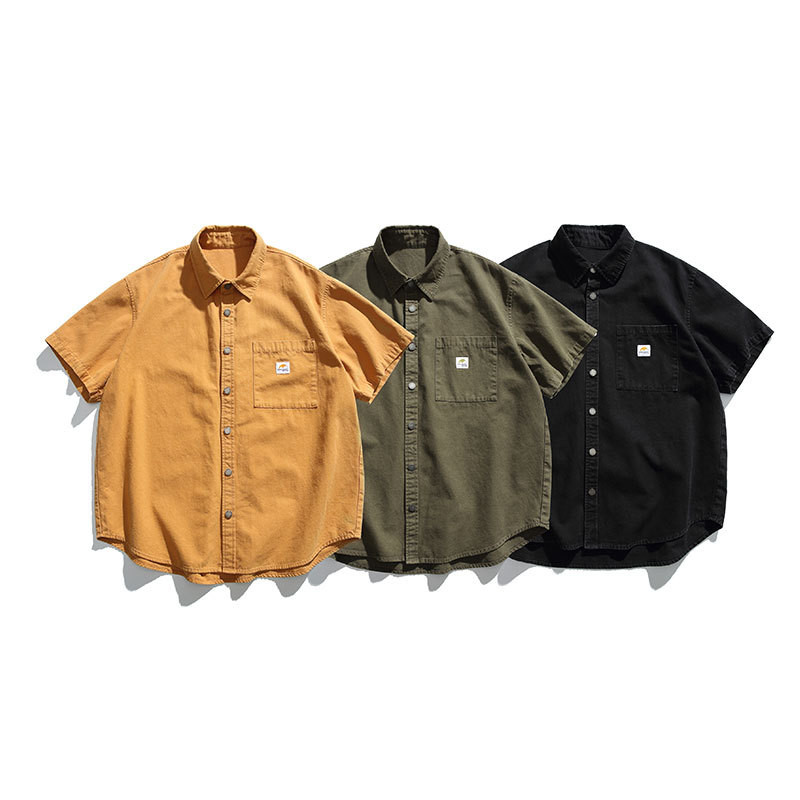 24夏の純色シンプルポケットおしゃれ半袖カジュアル男女シャツTシャツ W314