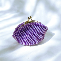 『 おお豆っこ』 パープル 紫 ビーズ がま口 1枚目の画像