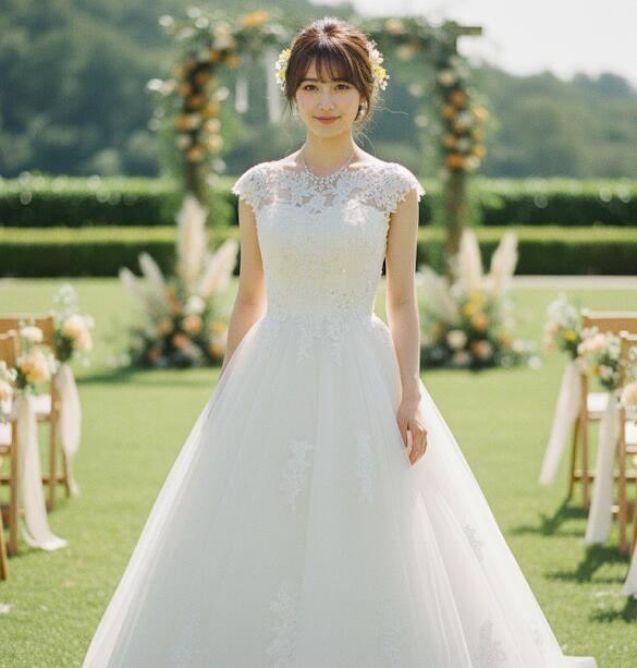 ウェディングドレス 結婚式 前撮り 二次会 挙式 花嫁ドレス  刺繍 肩レース 編み上げ gcd_8824