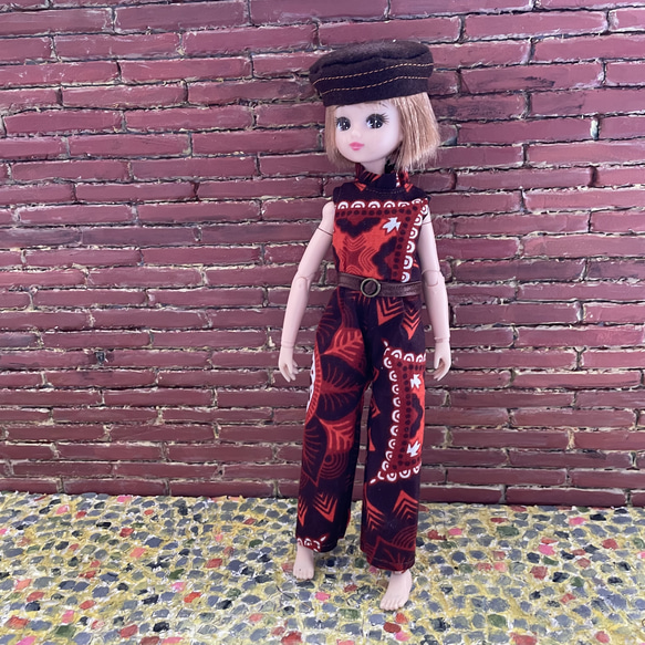 L2407 リカちゃん ブライス　ハンドメイド  服　アフリカファブリック　オールインワン　カーディガン ④ 2枚目の画像