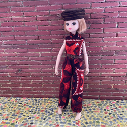 L2407 リカちゃん ブライス　ハンドメイド  服　アフリカファブリック　オールインワン　カーディガン ④ 5枚目の画像