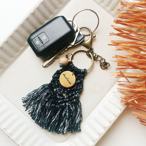 デニム調タッセルキーホルダー ファスナ 