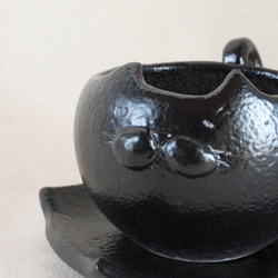 黒猫ちゃん陶製植木鉢(猫皿付き) 6枚目の画像