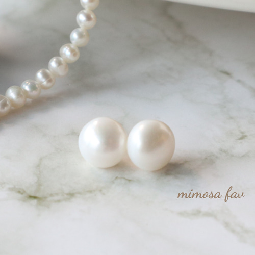 14kgf 18k 刻印あり 10/7mm ベビー 大粒 小粒 淡水パール ピアス  