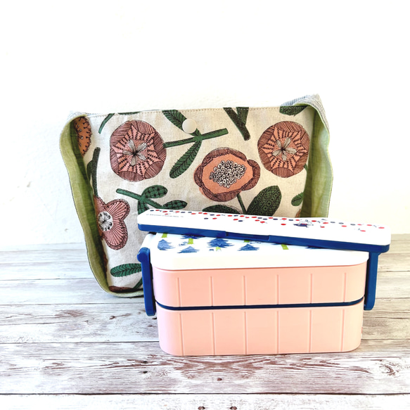 リボン結びのお弁当袋 ランチバッグ ＊ 北欧風フラワー ピンク 人気・おすすめ｜売れ筋商品・話題商品におすすめ 品質チェック済み 安心配送 本日出荷・最短翌日到着