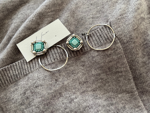 mint ×silver pearl×wave ring ピアス・イヤリング 4枚目の画像