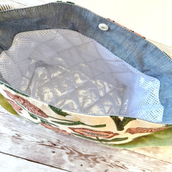 リボン結びのお弁当袋 ランチバッグ ＊ 北欧風フラワー ブルー＆パープル 6枚目の画像