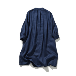 100% 亞麻襯衫裙，四季皆宜，帶針褶，海軍藍 240318-2 第8張的照片