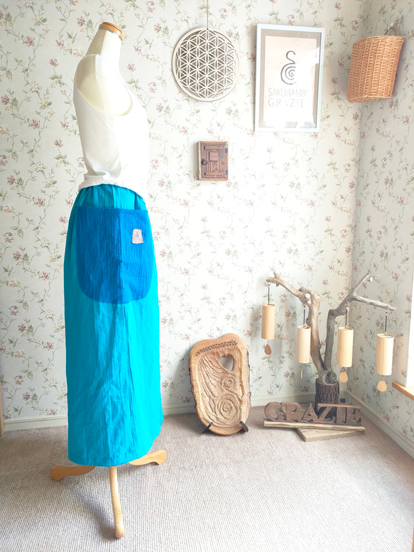 NEW HAKAMA WIDE PANTS～turquoise×blue～ヨガパンツに変更可 1枚目の画像