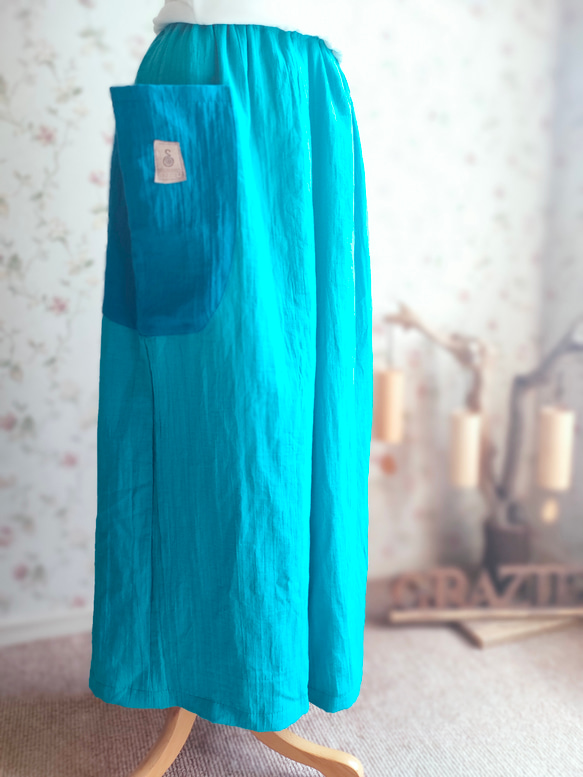 NEW HAKAMA WIDE PANTS～turquoise×blue～ヨガパンツに変更可 2枚目の画像