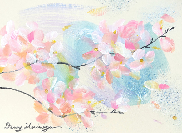 桜と風　-a【原画/A5/アクリル】インテリアアート 4枚目の画像