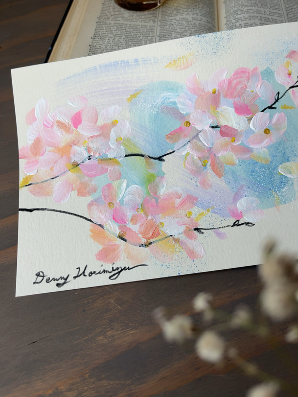 桜と風　-a【原画/A5/アクリル】インテリアアート 2枚目の画像