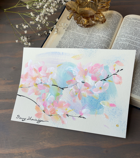 桜と風　-a【原画/A5/アクリル】インテリアアート 1枚目の画像