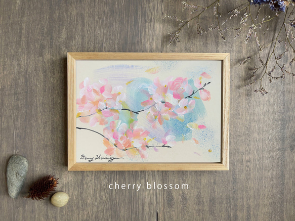 桜と風　-a【原画/A5/アクリル】インテリアアート 4枚目の画像