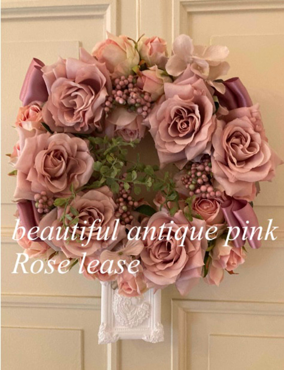 アンティーク調Rose pink lease 30㎝ 3枚目の画像