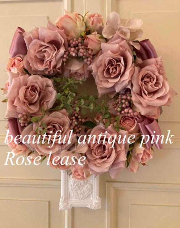アンティーク調Rose pink lease 30㎝ 2枚目の画像