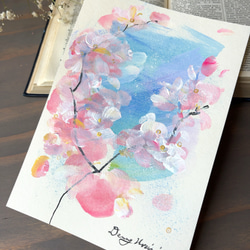 桜と風　-c 【原画/A5/アクリル画】インテリアアート 2枚目の画像