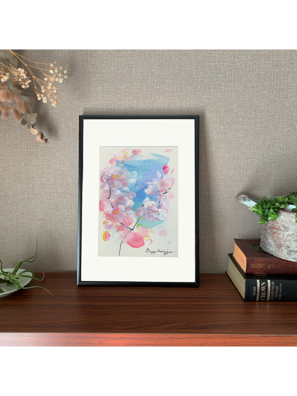 桜と風　-c 【原画/A5/アクリル画】インテリアアート 4枚目の画像