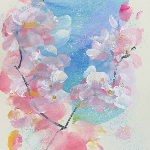 桜と風 -c 【原画/A5/アクリル画】インテリアアート 絵画 DENNY