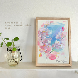 桜と風 -c 【原画/A5/アクリル画】インテリアアート 絵画 DENNY