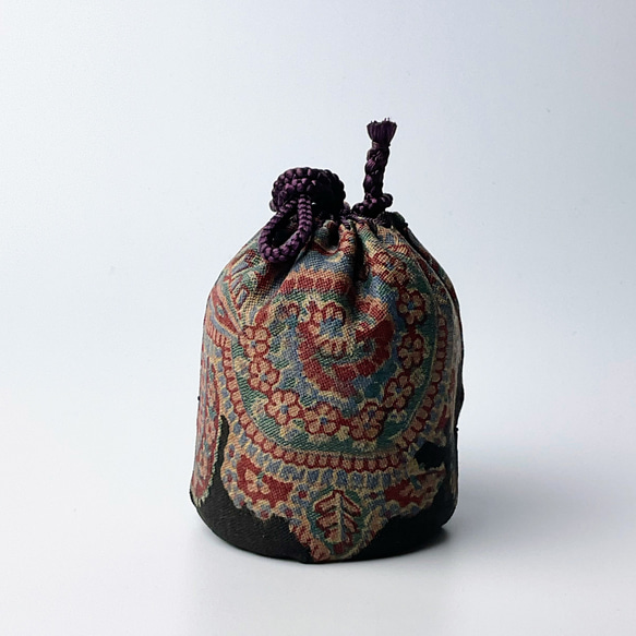 一点もの！インドカシミール古織布の仕覆　茶道・茶箱あそび・お茶会　ティータイム・インテリアに 【L-023】 4枚目の画像