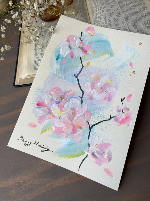桜と風　　-d 【原画/A5/アクリル画】インテリアアート 2枚目の画像