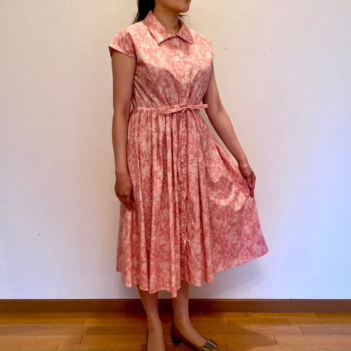 【セール中♪】花柄ミモレ丈シャツワンピース｜涼しげフレンチスリーブで大人可愛く◎ セール中♪】花柄ミモレ丈シャツワンピース｜涼しげフレンチ