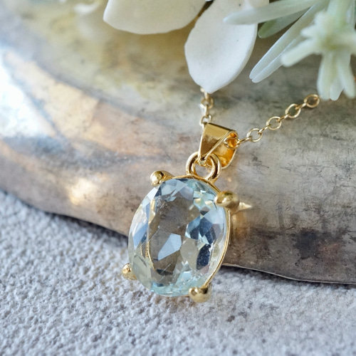 送料無料】3月誕生石 アクアマリン ペンダントトップ 18kgp シルバー