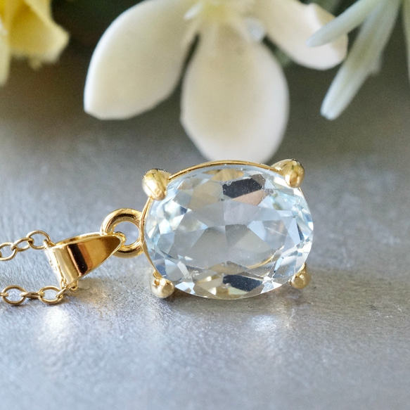 送料無料】3月誕生石 アクアマリン ペンダントトップ 18kgp シルバー