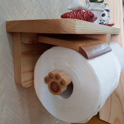 ハンドメイド ロールペーパーホルダー トイレットペーパーホルダー 予備ロール可 2倍巻 左側差し込み