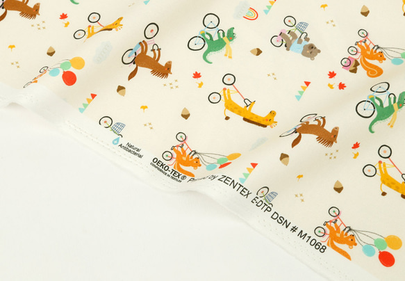 韓国製 動物柄 アニマルフレンズ 自転車 サイクリング 生地 コットン100％シーチング Animal Cycling 9枚目の画像