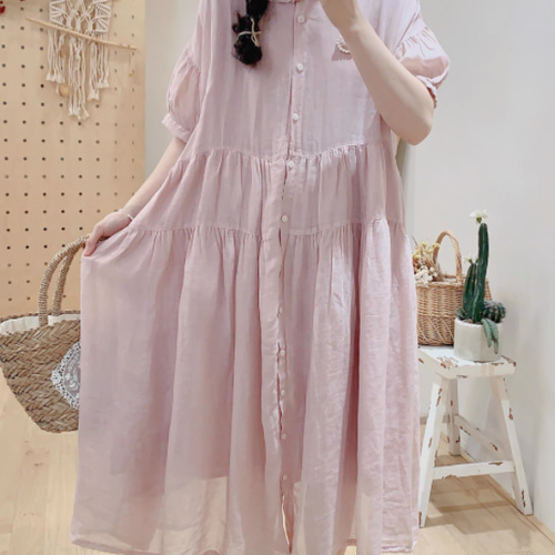 初春.ふんわり甘い夏ワンピース 100％リネンワンピース 人気 優しい  