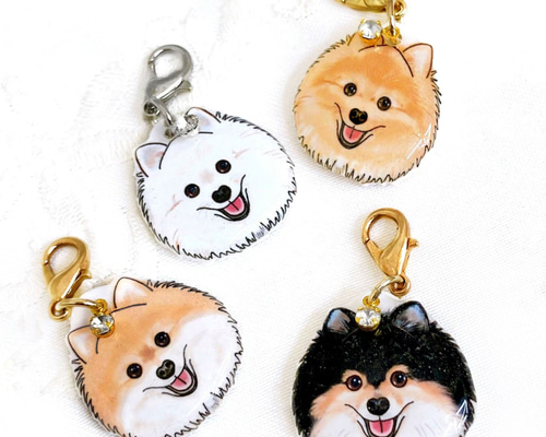 ポメラニアン ストラップチャーム ホワイト オレンジ クリーム