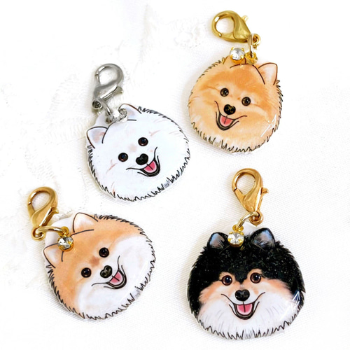 ポメラニアン ストラップチャーム ホワイト オレンジ クリーム