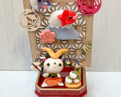 戦国にゃんこ 富士山とこいのぼり 屏風 端午の節句飾り こどもの日