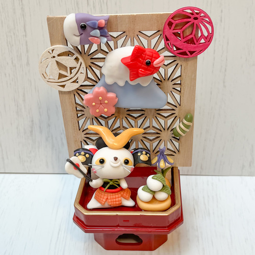 戦国にゃんこ 富士山とこいのぼり 屏風 端午の節句飾り こどもの