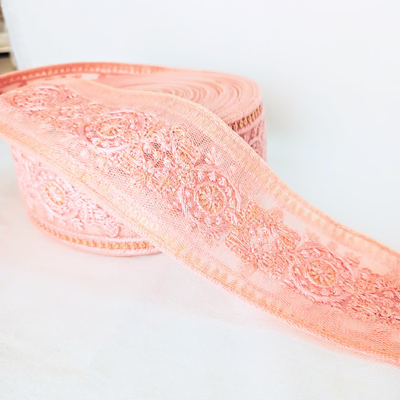 【50cm】【50mm幅】【ベビーピンク】インド刺繍リボン　パステルカラー　単色　手芸　ハンドメイド　R048 6枚目の画像