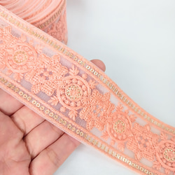 【50cm】【50mm幅】【ベビーピンク】インド刺繍リボン　パステルカラー　単色　手芸　ハンドメイド　R048 10枚目の画像