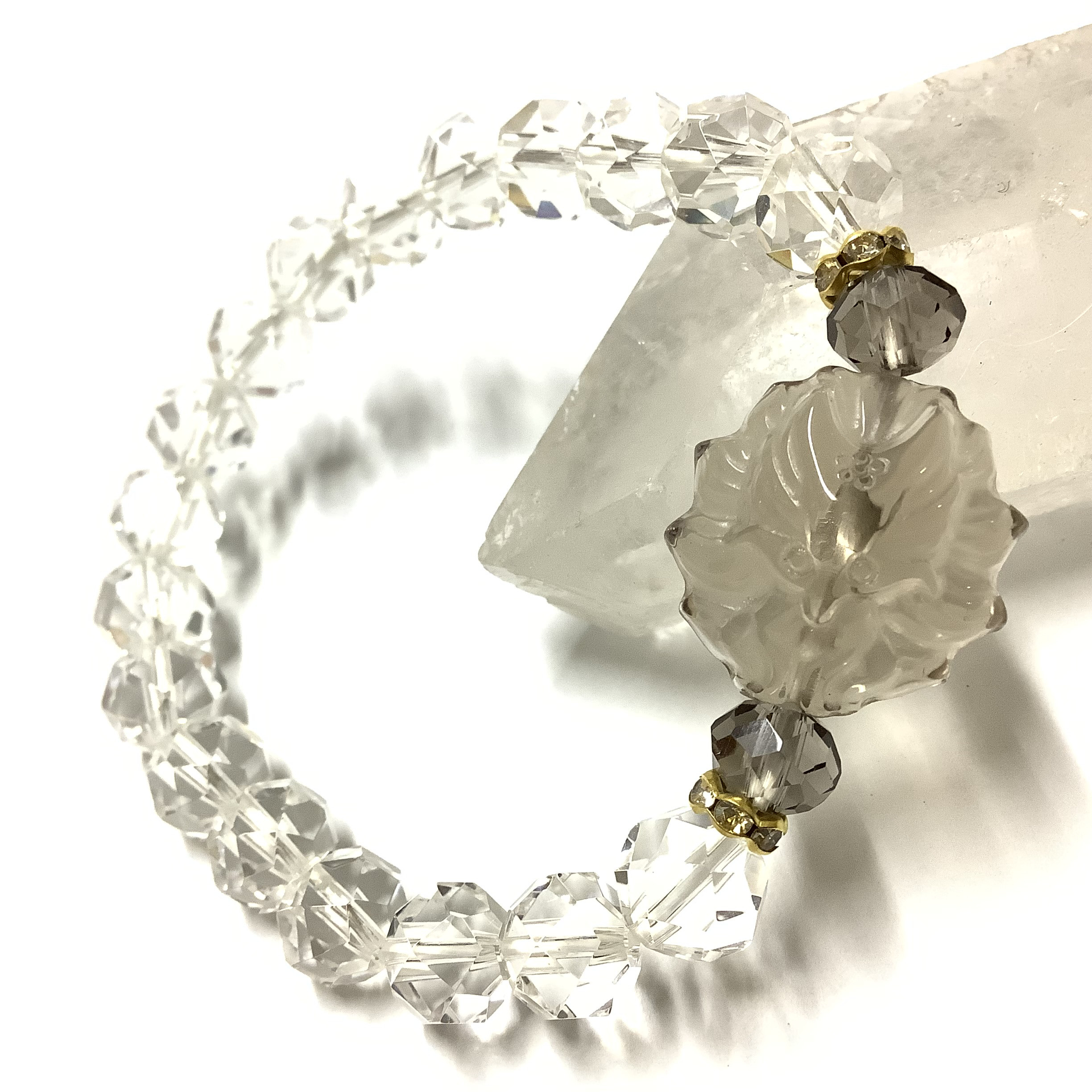 一点物☆瑞獣の護り石 ヒーリングストーン 天然石 スモーキークォーツ『九尾の狐』カービングブレスレット