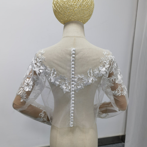 送料無料！流れる透け花レース ボレロ ロングスリーブ Vネック くるみ  