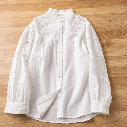 長袖トップス 白レースシャツ ブラウス レディース 春夏 大人可愛い