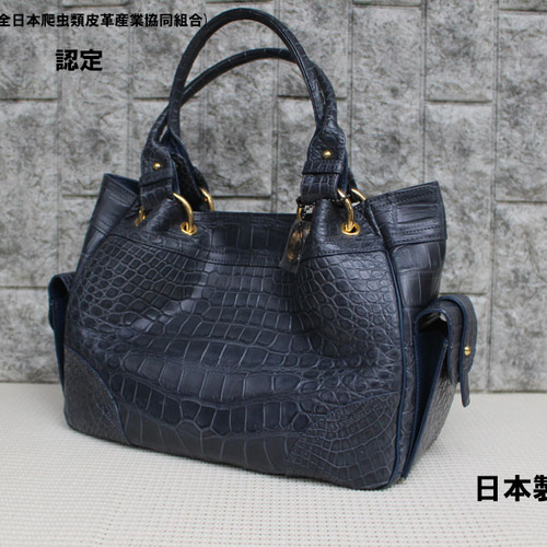 新品　JRA　リアル　クロコダイル　2way ハンドバッグ　ショルダーバッグ　青 クロコダイル 2wayバッグ JRA認定 日本製 新品 (ネイビーブルー