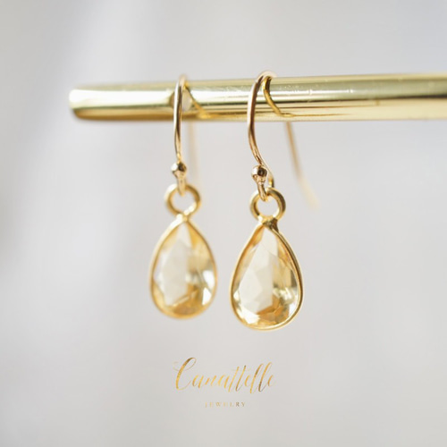 ブラジル産 宝石質シトリン 14k gold filledフック・ピアス ブラジル産 宝石質シトリン 14k gold filledフック・ピアス