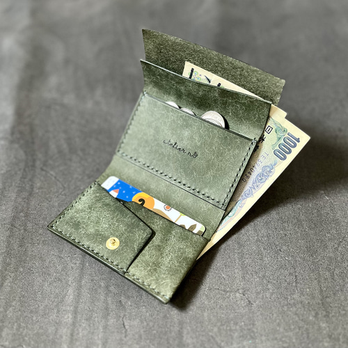 【人気商品！】 小さくてシンプルな三つ折り財布 ミニ財布 【グリーン】 財布・ケース・小物入れ