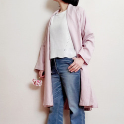 〈春新色〉 linen100%　さらりと羽織るだけでさまになるタキシードカラーのコート　薄桜 1枚目の画像