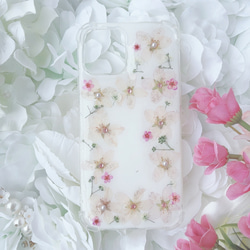 期間限定♡桜とかすみ草のスマホケース♡Xperia GALAXY oppo  楽天ハンド　 1枚目の画像