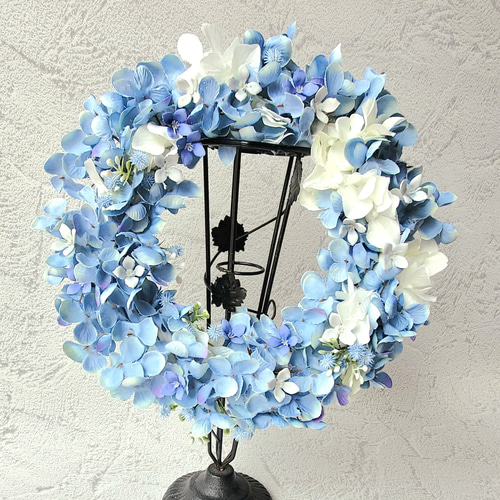 ブルーの紫陽花とブバリアのリース*約26cm*『Creema限定』『母の日