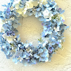 ブルーの紫陽花とブバリアのリース*約26cm*『Creema限定』『母の日』 8枚目の画像