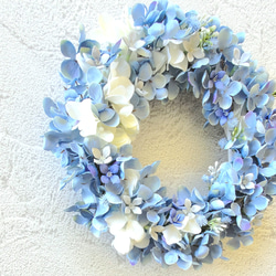 ブルーの紫陽花とブバリアのリース*約26cm*『Creema限定』『母の日』 6枚目の画像