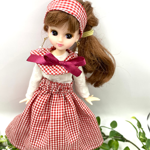 リカちゃんワンピース・小物（ヘアバンド・つけ襟・ベルト）3点セット